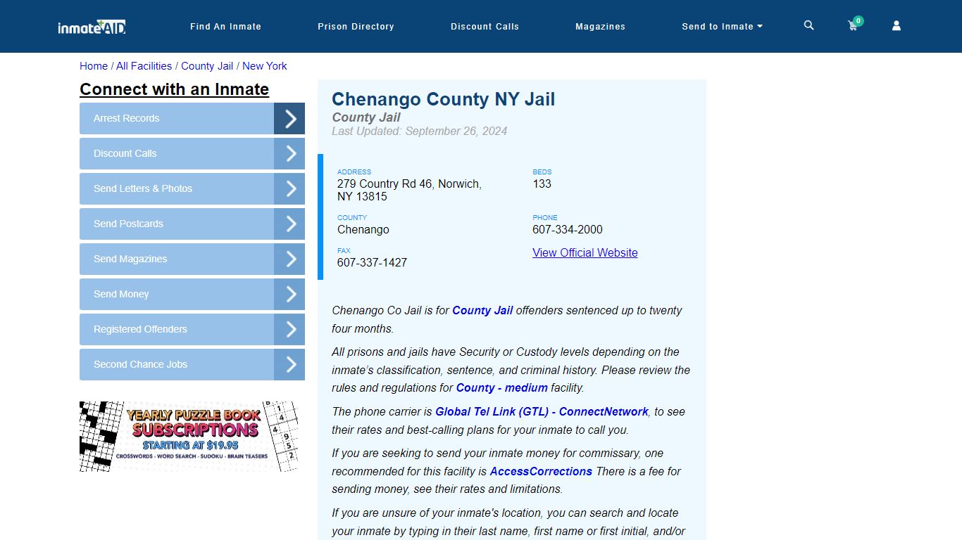 Chenango County NY Jail - Inmate Locator